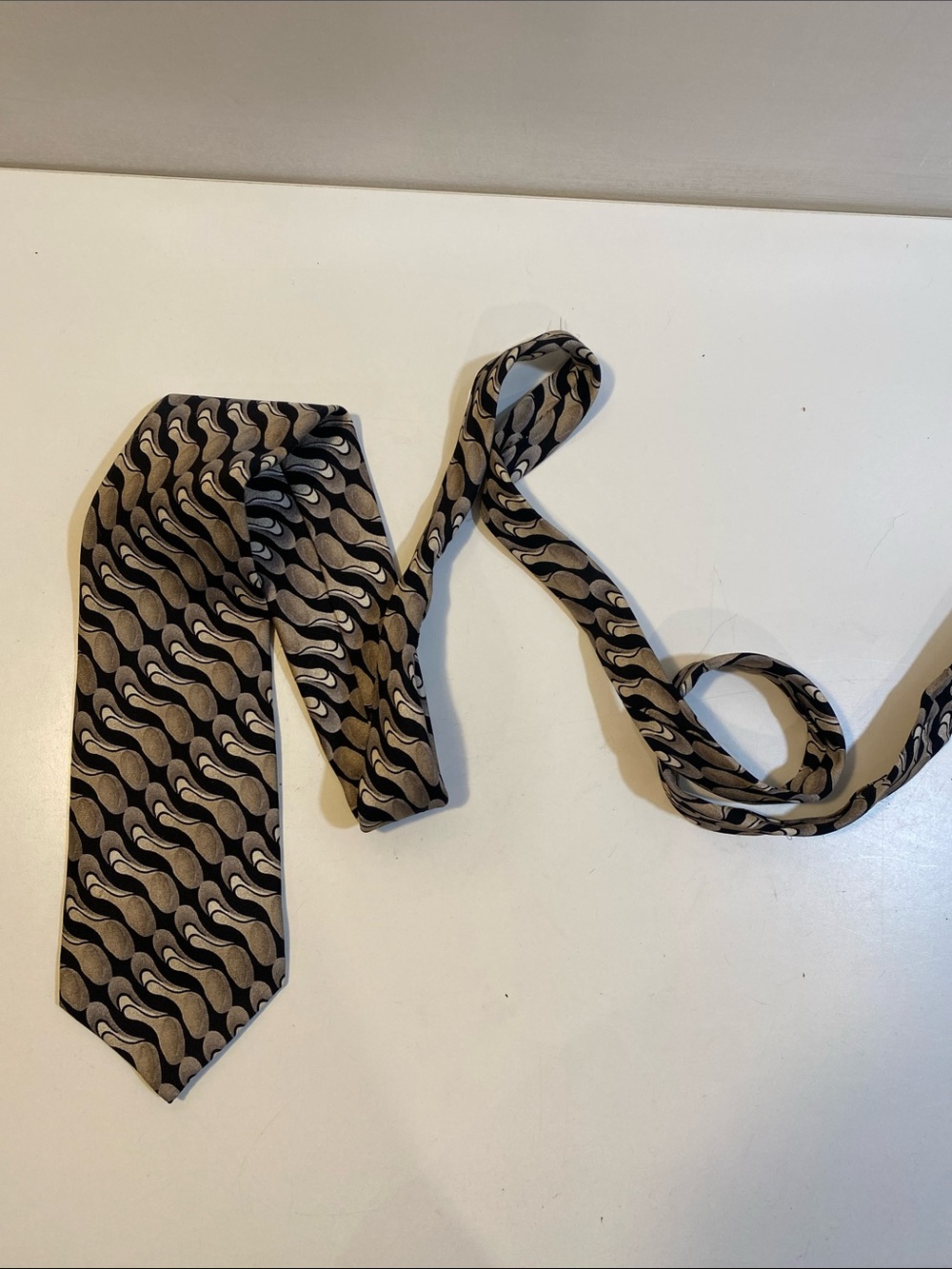 Carlos Devenecia Black and Beige Patterned Men's Silk  Tie